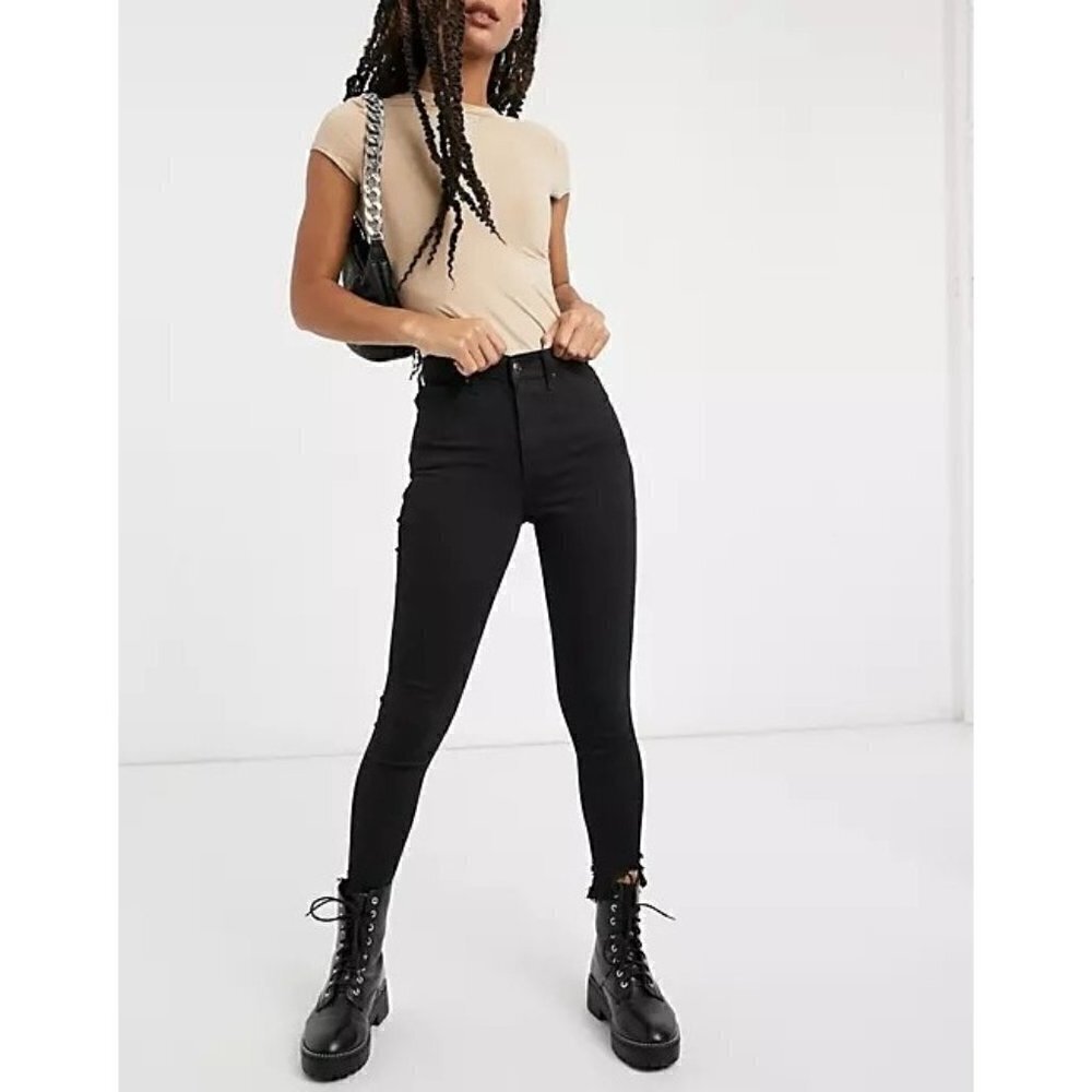Topshop Jamie Black Raw Hem High Rise Skinny Jeans 28